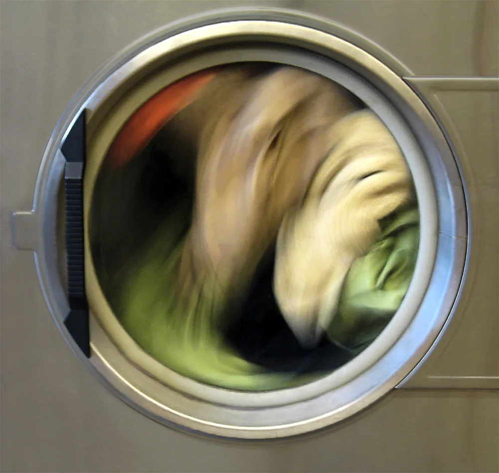 A laundry drum in motion